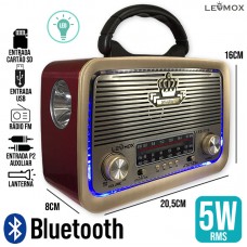 Caixa de Som Bluetooth Retrô LES-1776 Lehmox - Vermelha